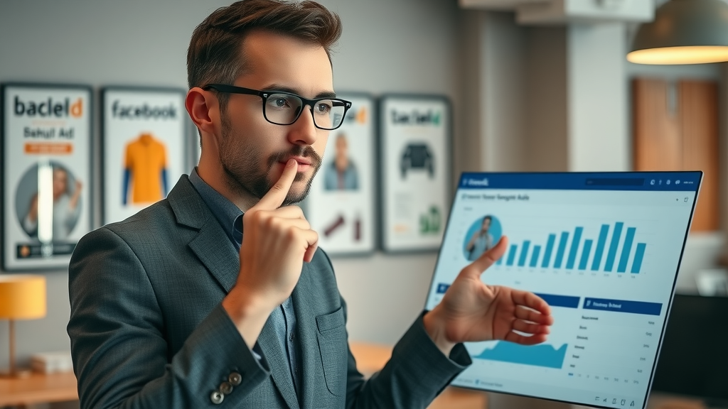 Professional marketer comparing charts of engagement types on Facebook ads for optimizing Meta ad campaigns