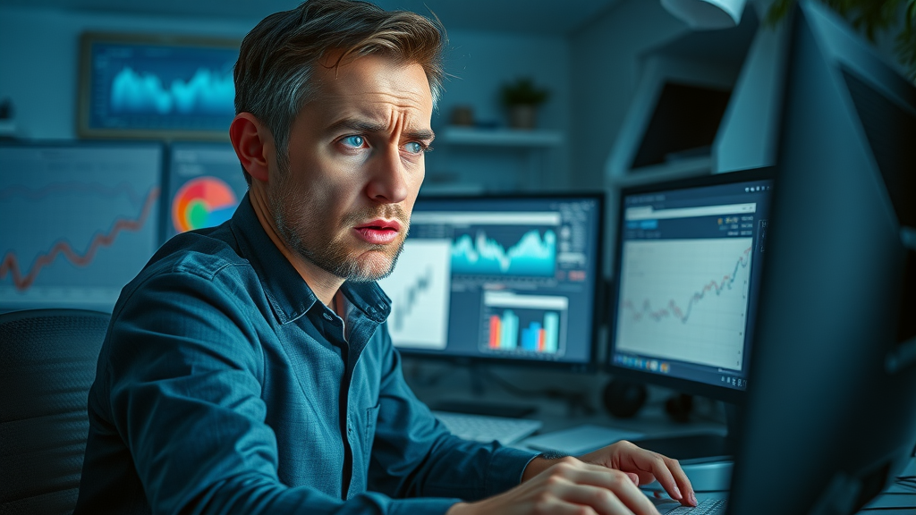 Marketing manager analyzing ad campaign showing mistakes in building trust in advertising