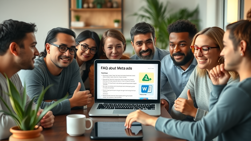 Small business owners reviewing Meta engagement objective FAQs together