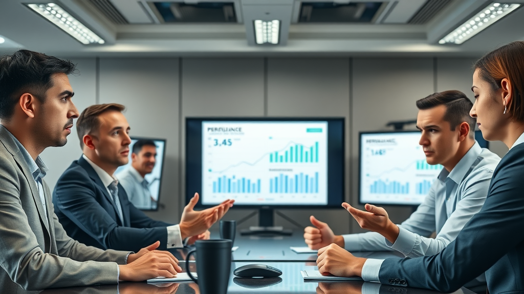 Concerned business team analyzing poor paid advertising trends and ad performance
