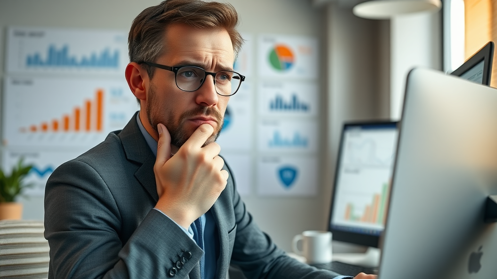 Frustrated business owner analyzing paid ads analytics charts effectively