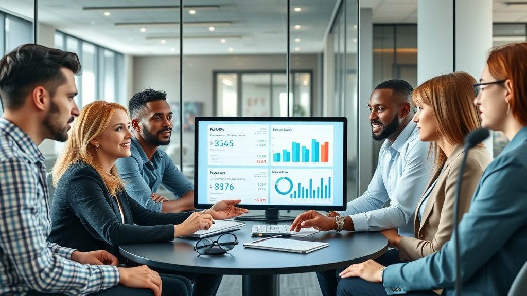 ai advertising business meeting digital screens modern office team data
