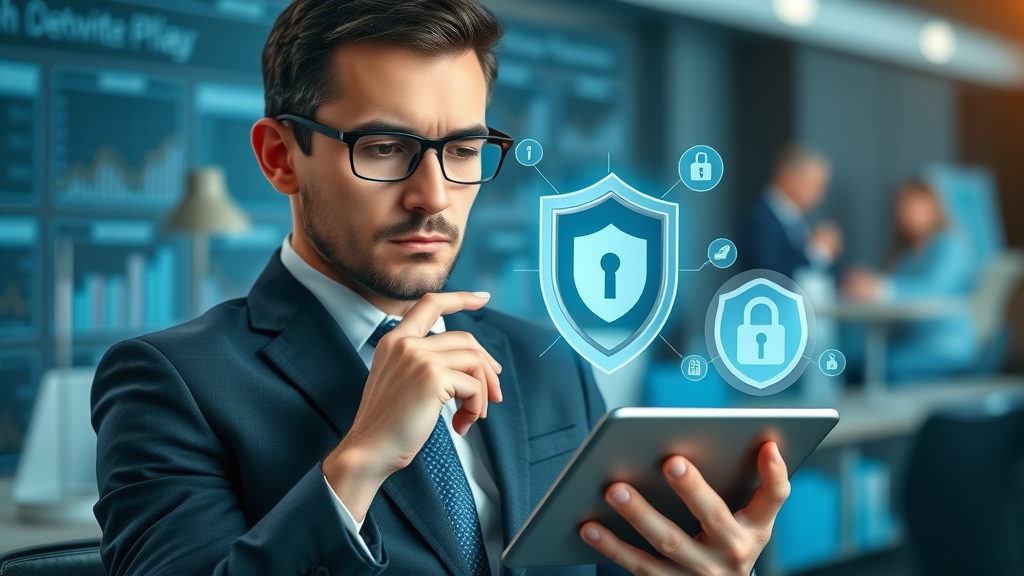 Business person analyzing privacy and data protection related to Meta social information feature