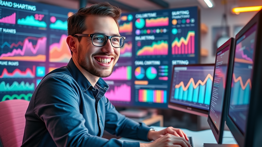 Entrepreneur using AI-driven social media analytics to monitor and optimize client acquisition campaigns.