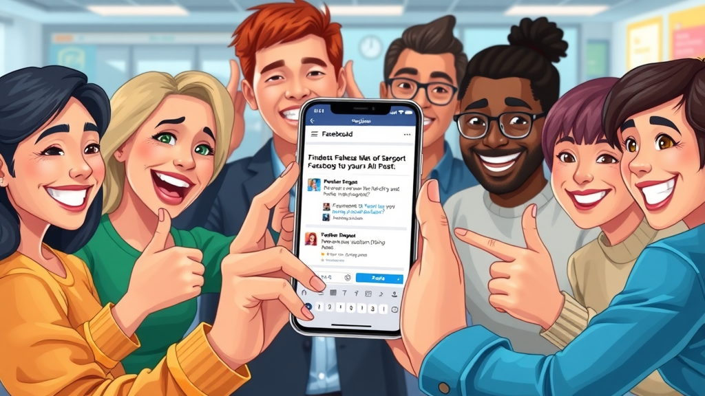 Meta combine likes and comments engagement on Facebook ad smartphone cartoon