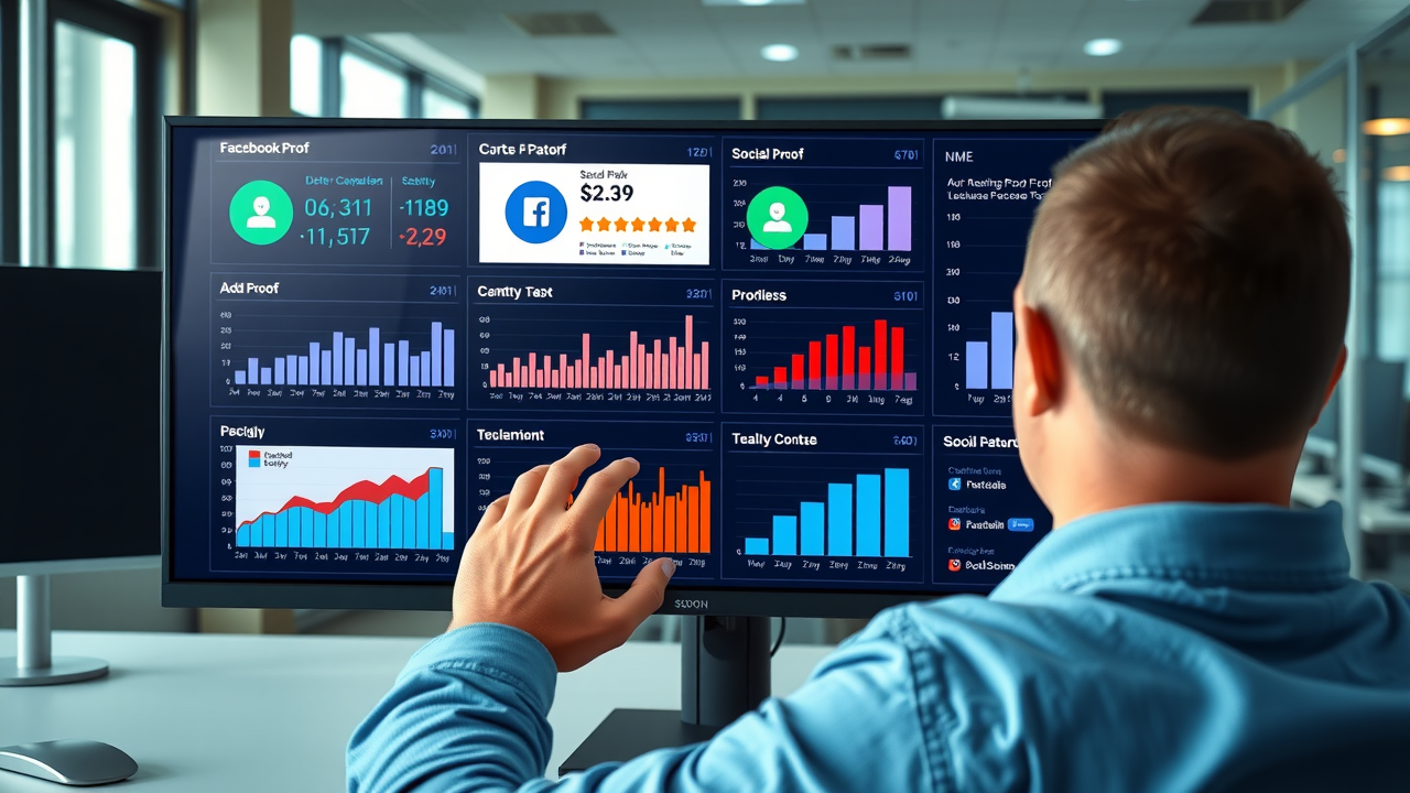 Digital marketing dashboard showing combined social proof metrics across multiple Facebook ad campaigns