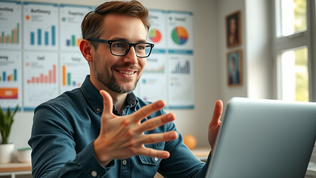 Social proof in ads: Digital marketer teaching optimization techniques in home office