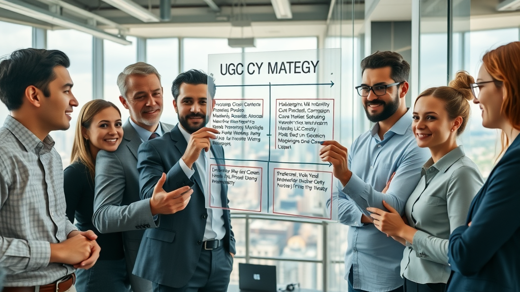 developing ugc strategy team glass board planning marketing steps