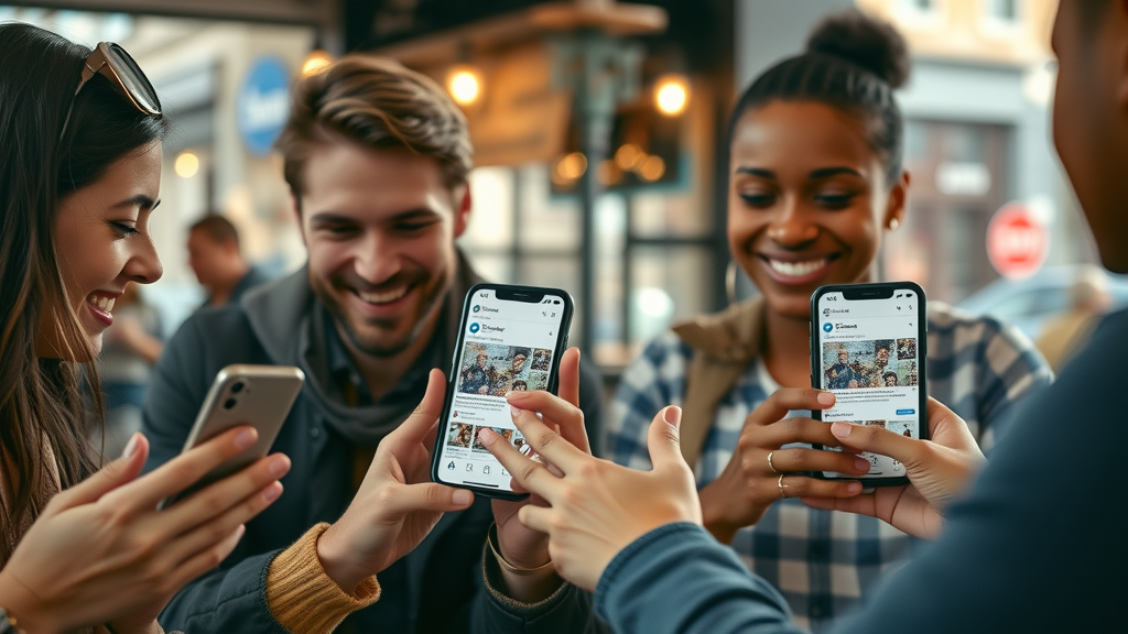 Engaged social media users interacting with Facebook ads on mobile devices during optimizing Meta ad campaigns