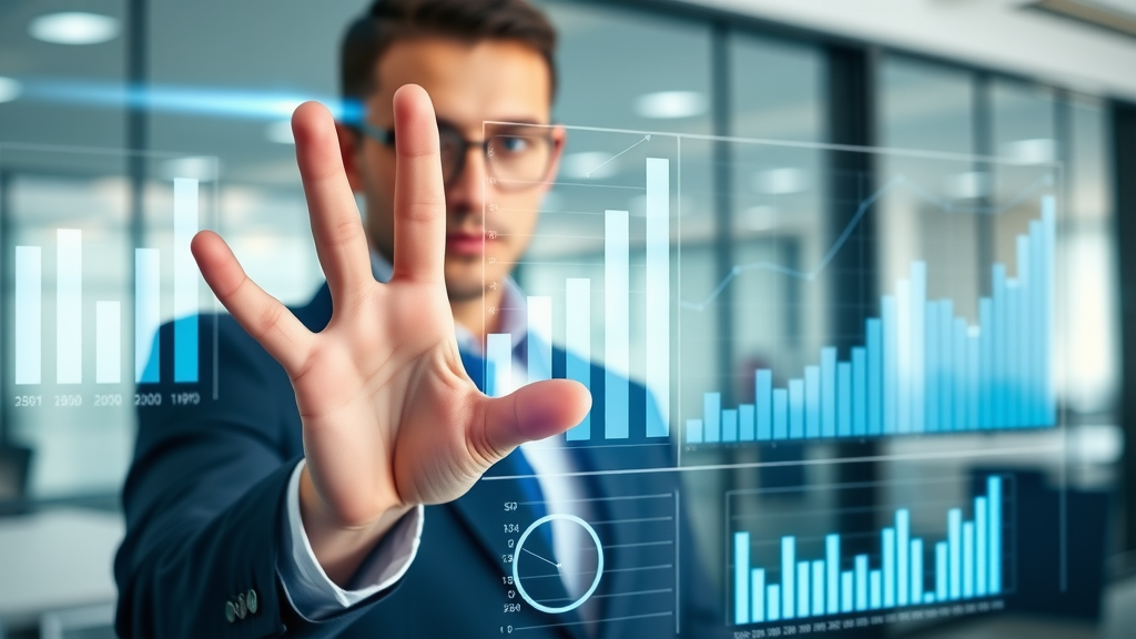lead generation business statistics infographic showing charts and data trends in a modern office setting