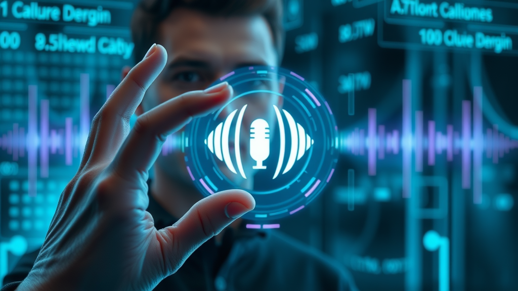 Modern AI-powered voice assistant user interface displaying a voiced answer, with shimmering voice wave animation.
