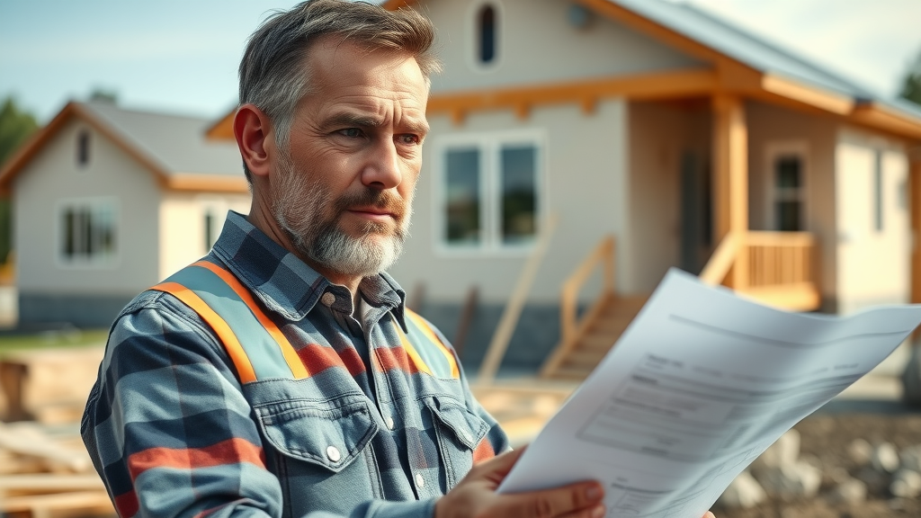 Confident general contractor examining blueprints on site