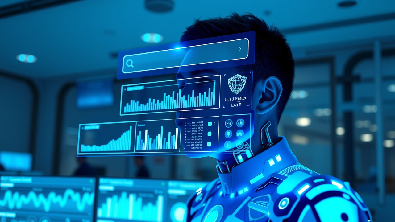AI search interface displaying brand authority AI search mentions and analytics in modern office