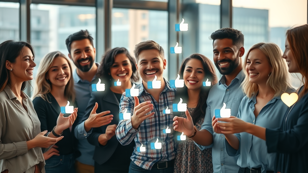 Meta combine likes feature showing diverse people connected with glowing digital likes and hearts