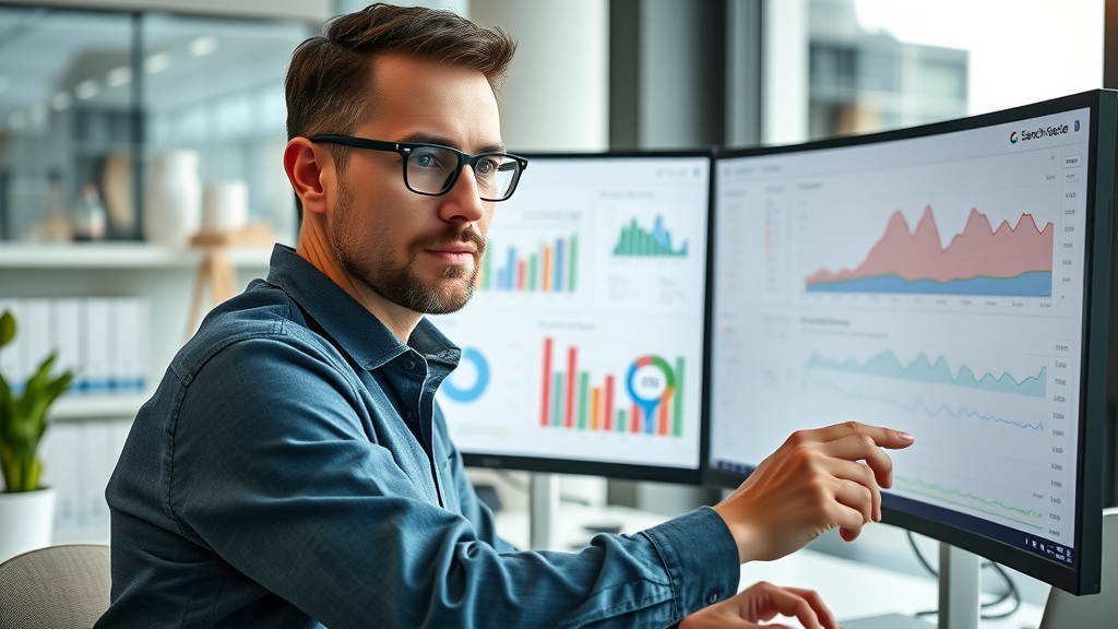 analytical marketer using Google Search Console to monitor domain authority and website authority stats