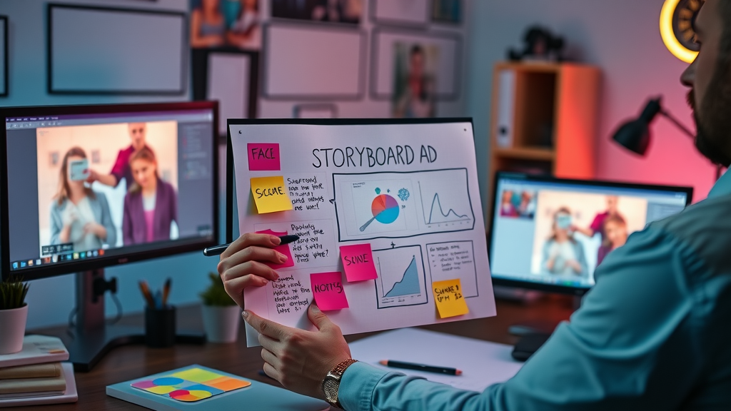 Paid ad creative strategy storyboard highlighting first 3 seconds of video