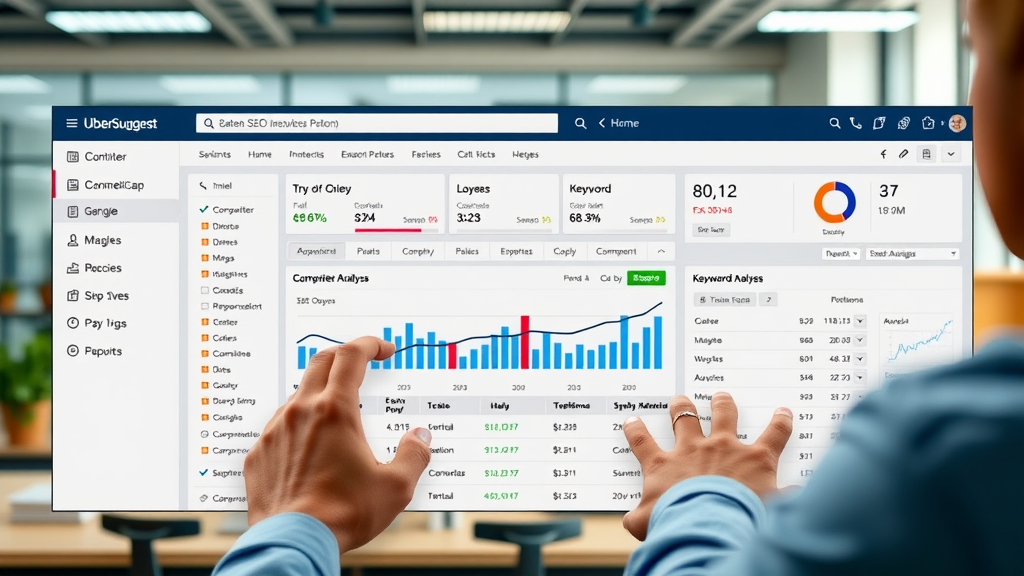 UberSuggest dashboard displaying competitor analysis, keyword gap data, and SEO metrics for Google AI overviews optimization
