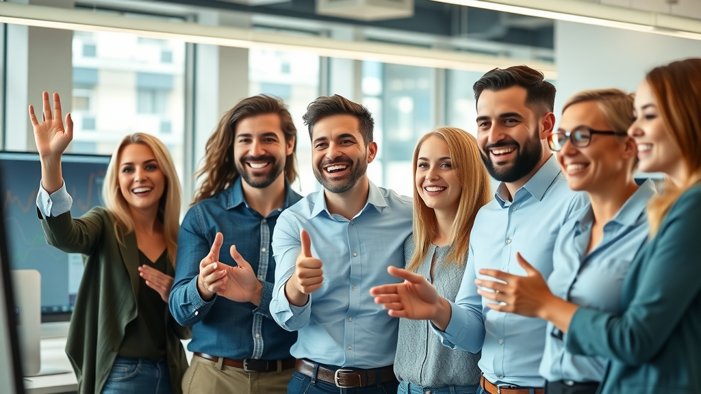 Marketing team celebrating brand recognition gained from Google AI overviews and citations