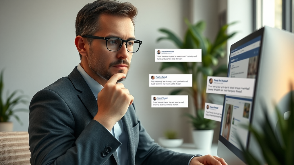 Meta combine likes and comments businessperson reviewing Facebook ad comments