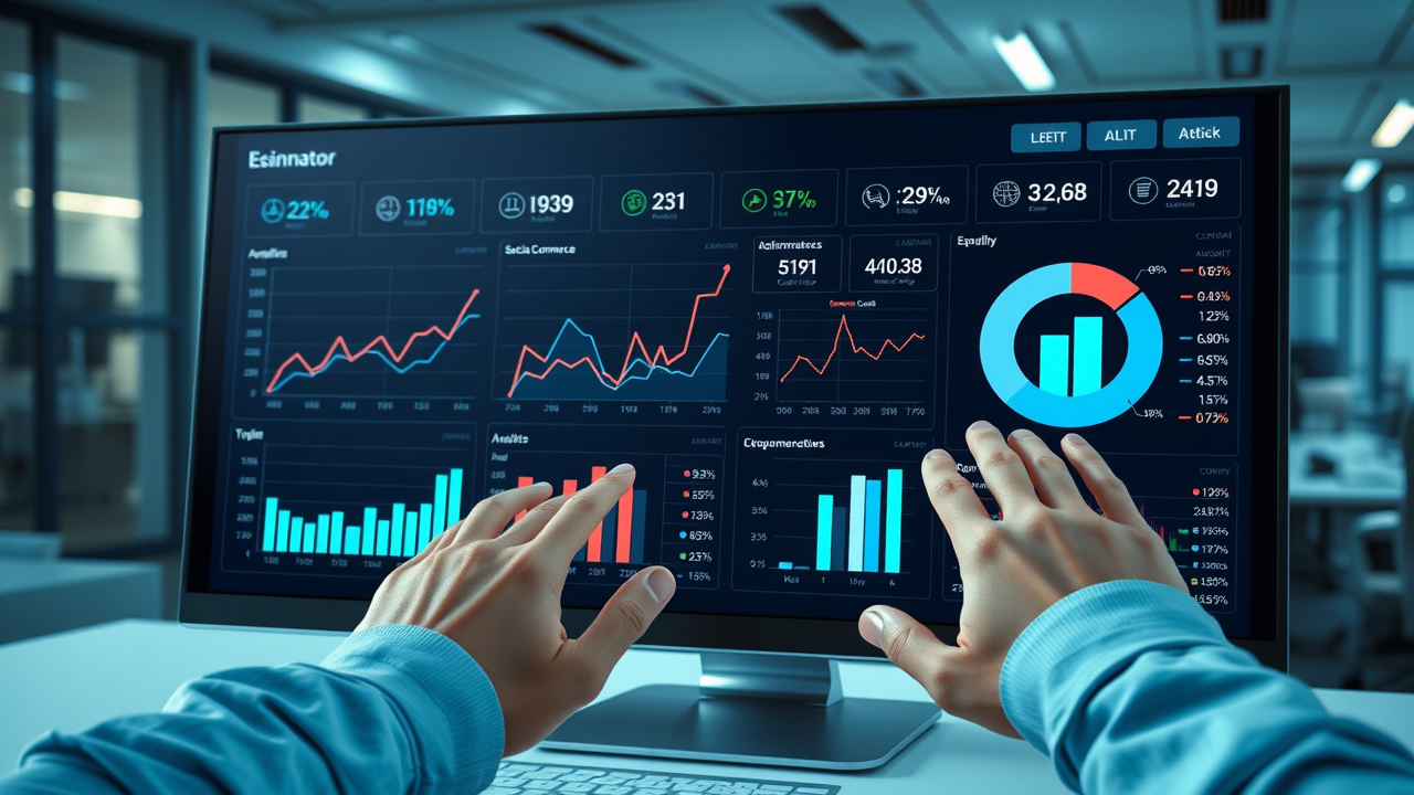 Social commerce trends ecommerce dashboard showing analytics and sales data in office