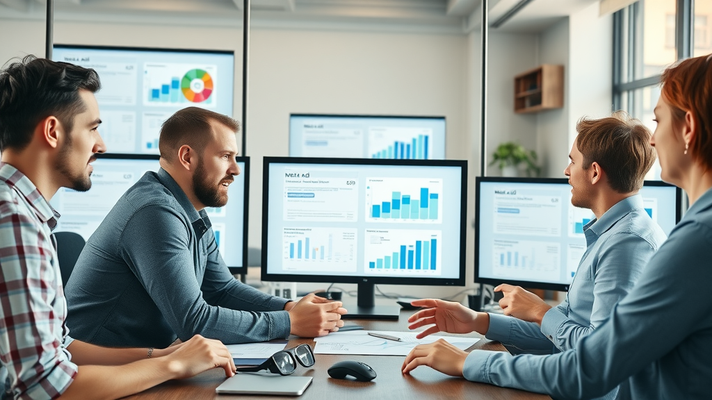 Marketing team collaborating to optimize Meta engagement objective campaigns