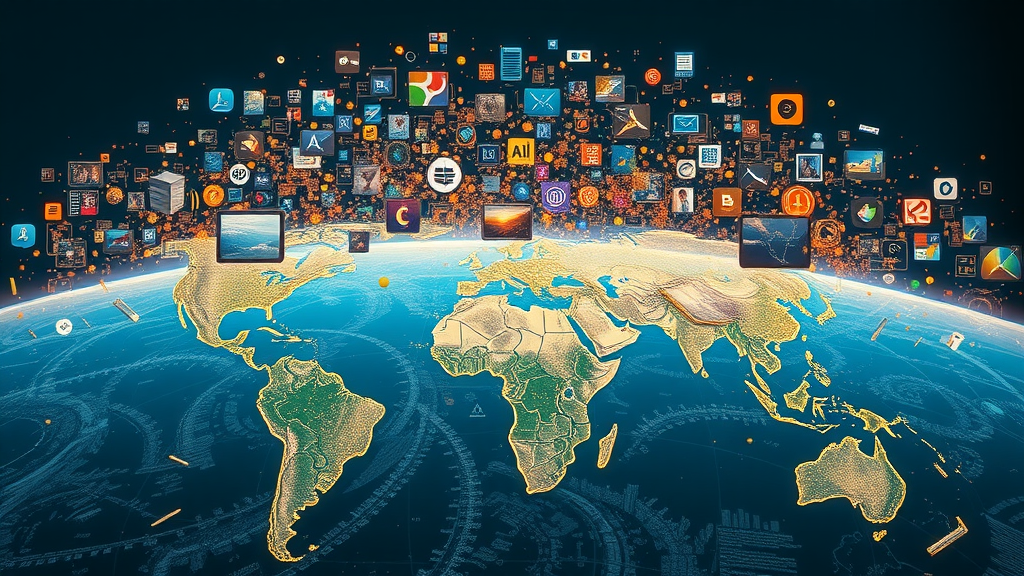 AI content recommendations digital information surge over world map