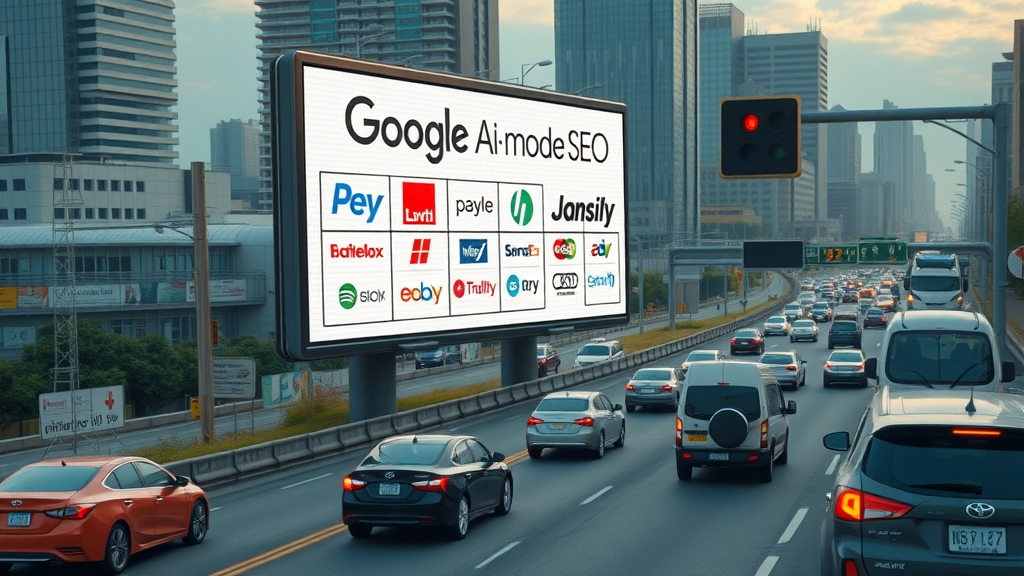 Digital billboard showing brand logos symbolizing Google AI mode SEO brand discovery importance