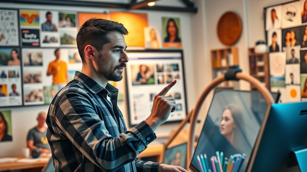 creative designer making engaging facebook ad visuals for small business campaigns