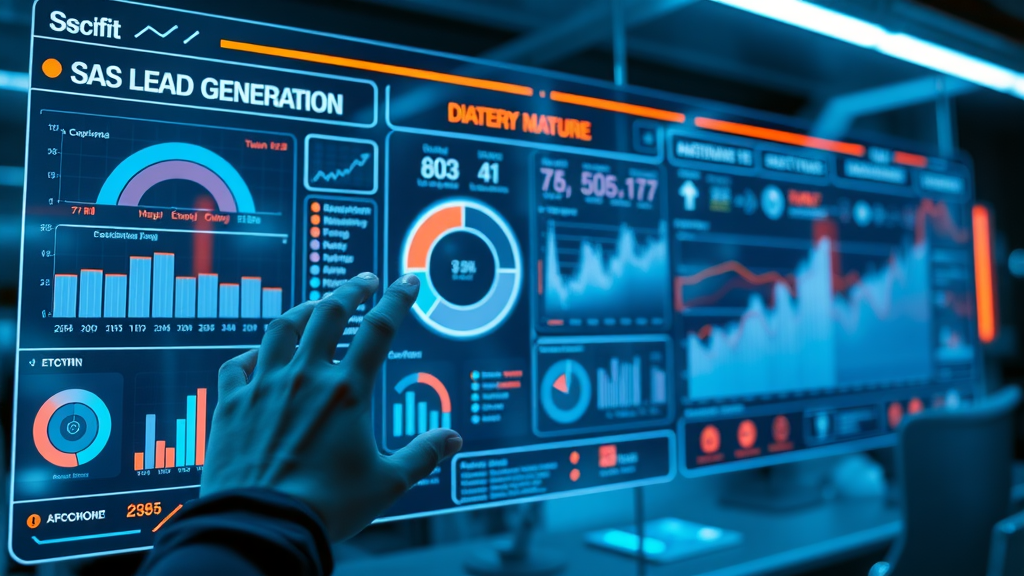 futuristic dashboard interface showing top SaaS lead generation tools with analytics and touch interactions