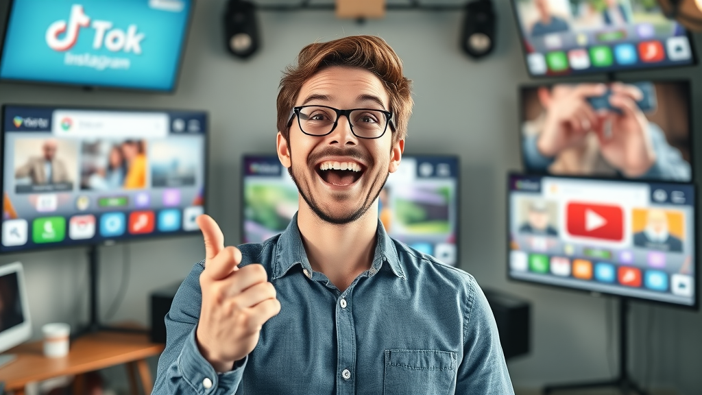 Social commerce trends entrepreneur launching new product across TikTok, Instagram, YouTube with excitement