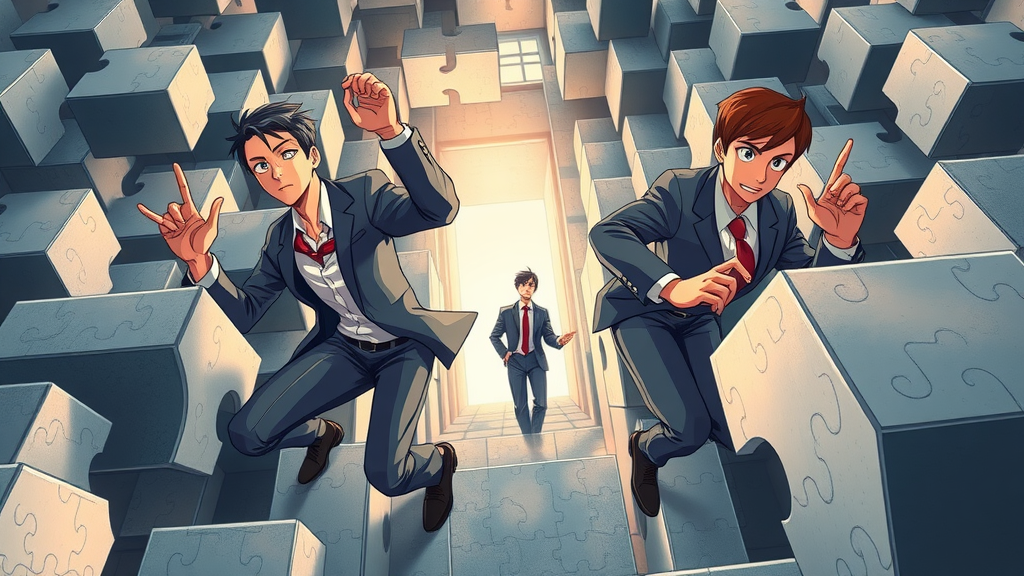 resilient marketing team navigating business maze to overcome lead generation barriers