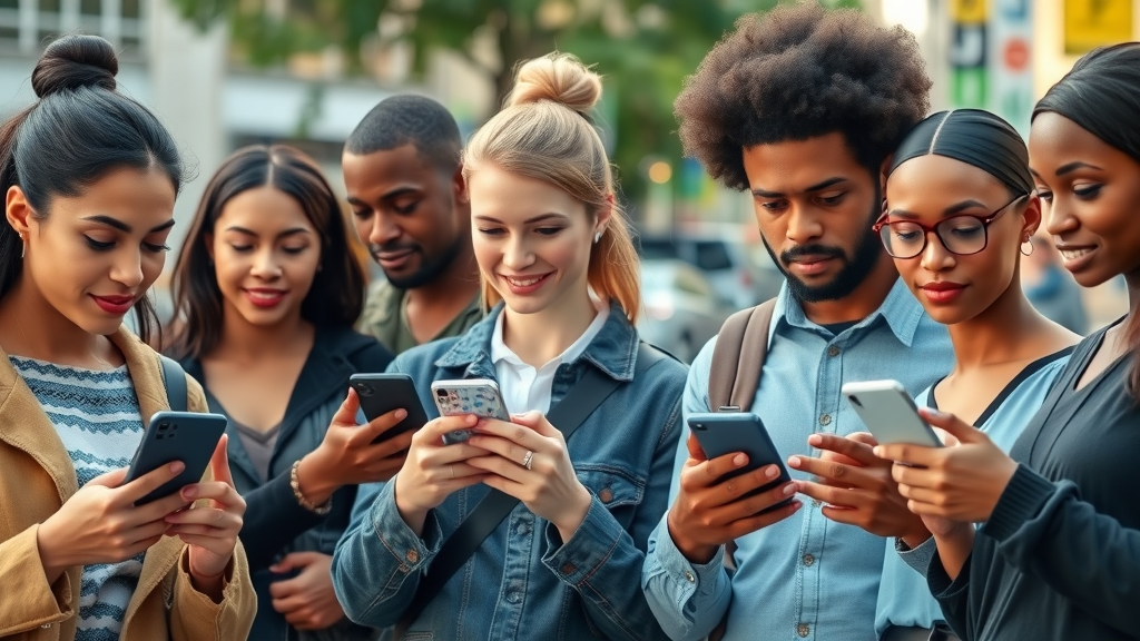 diverse consumers engaging with facebook ads on mobile devices, audience targeting options for small businesses