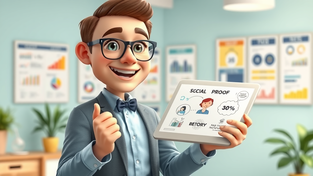 Social proof in ads: Marketing consultant explaining social proof concept with diagrams