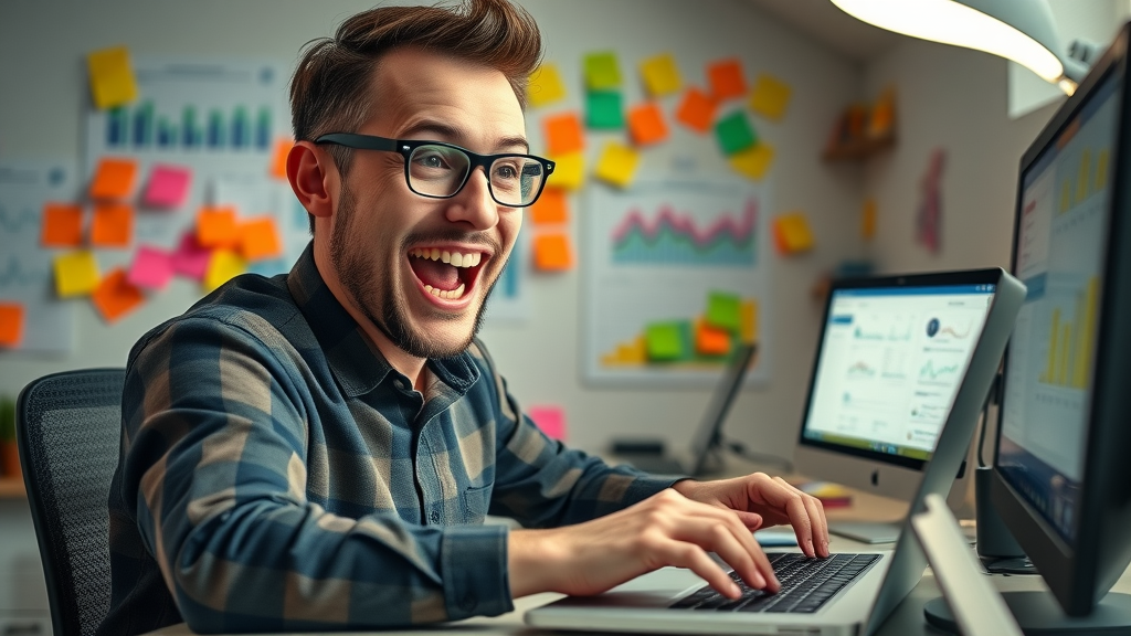 Digital marketer editing Google Adwords PPC ad copy at creative workspace