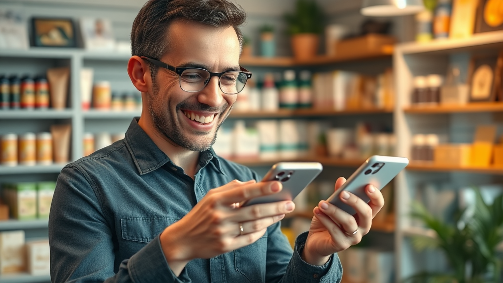 Small business owner pleased with increased Meta ad engagement trends on smartphone