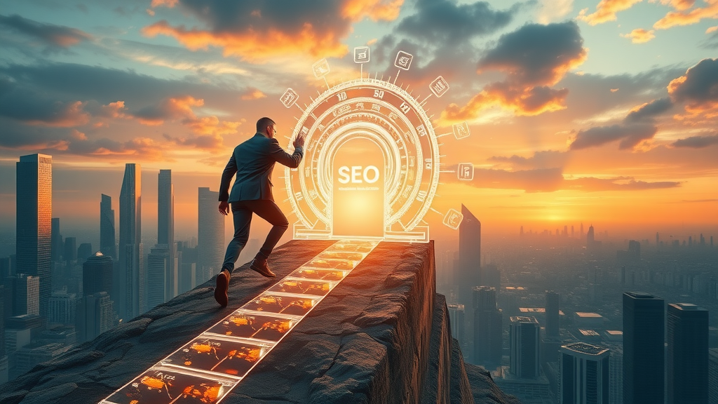 Business climbing glowing digital path symbolizing future-proof google ai mode seo strategies