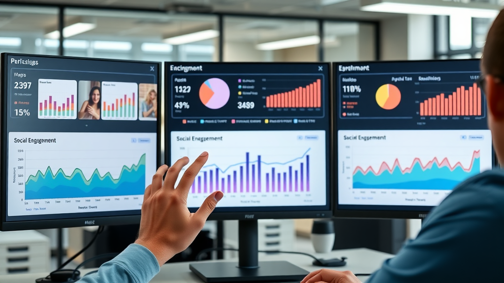 Dynamic digital marketing dashboard showing combined social engagement metrics in optimizing Meta ad campaigns