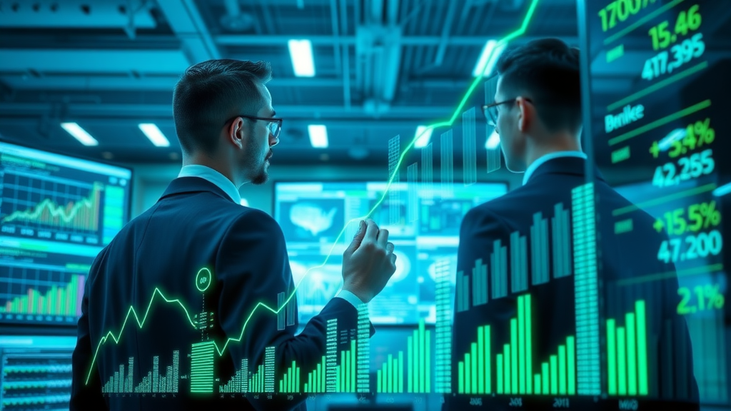 Dynamic growth of brand authority AI search queries analyzed by business professionals in modern office