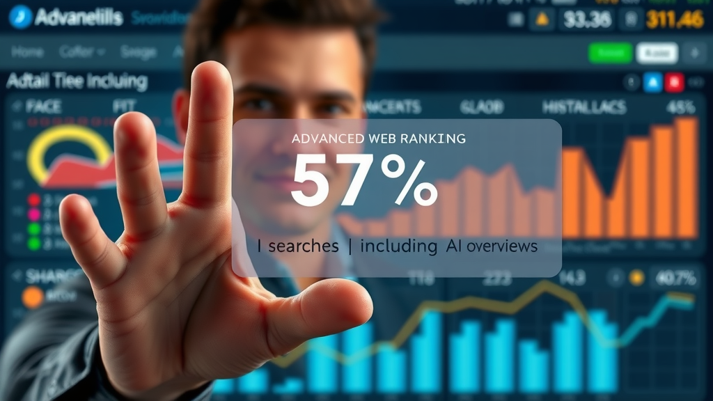 Detailed screenshot of AI overview inclusion metrics from Advanced Web Ranking dashboard demonstrating AI search ranking
