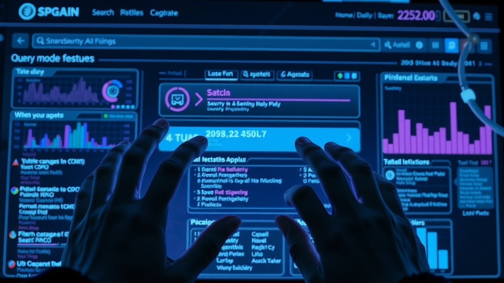 Futuristic AI search interface displaying multi-layered query processes symbolizing AI search ranking in action