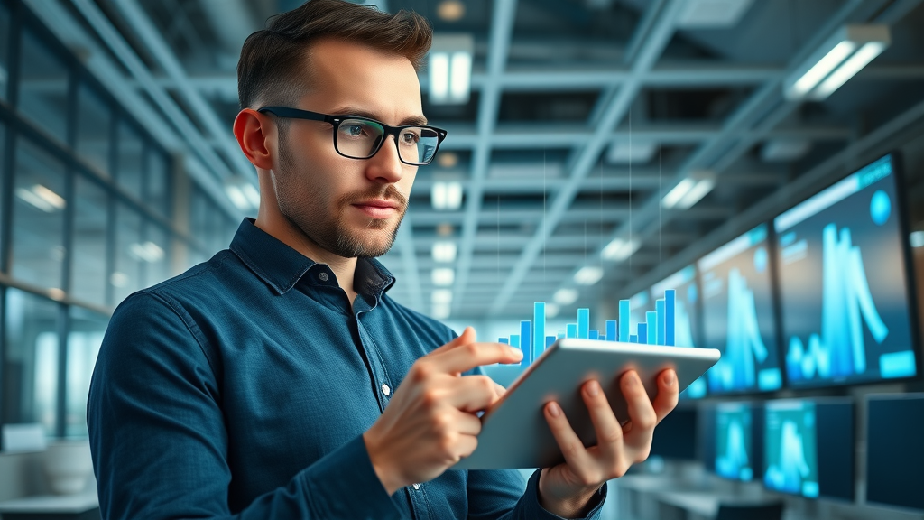 marketing analyst holding tablet video marketing metrics analytics