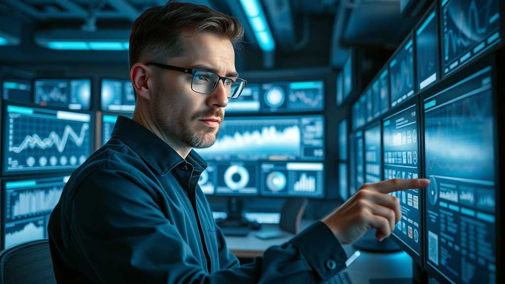 AI-powered workspace with professional analyzing viral marketing content creation data