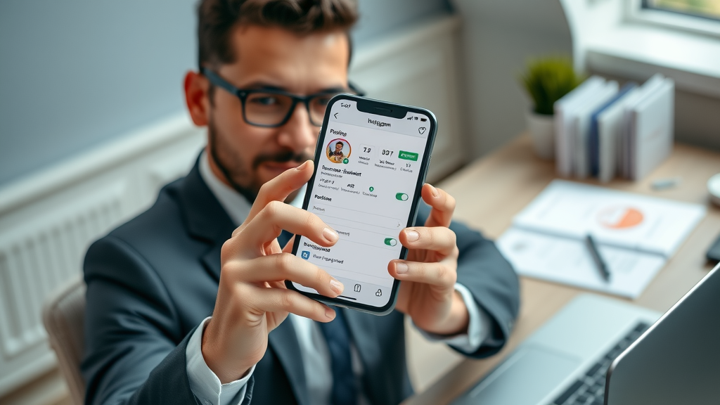 Business user optimizing instagram profile settings for sales with instagram stories and highlights. how to use instagram stories to drive sales