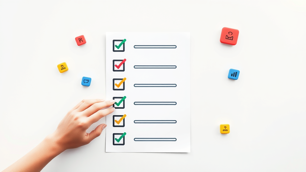 Colorful checklist graphic with digital media icons for social media metrics