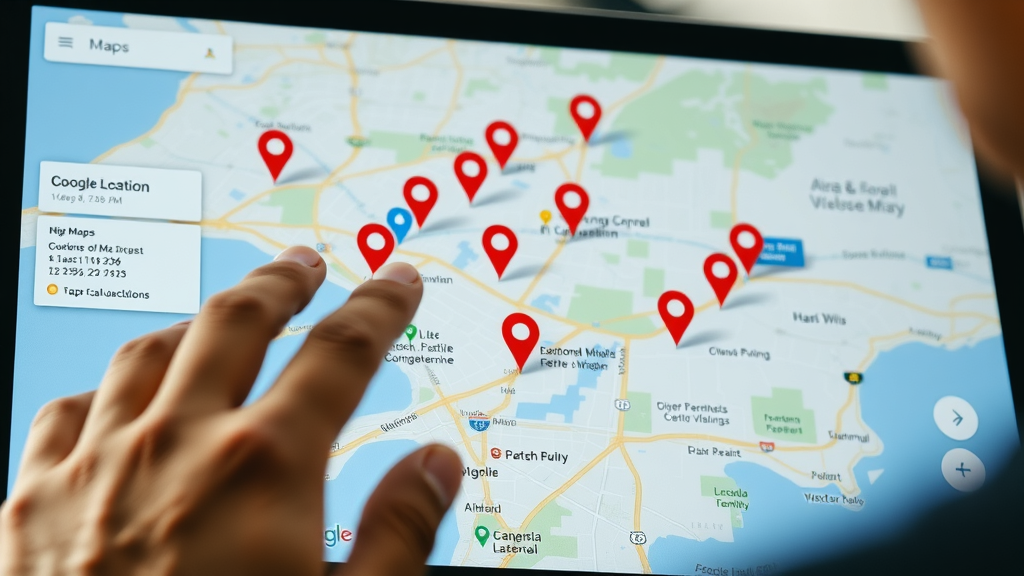 Google Maps interface highlighting multiple business locations for Google Business Profile and local search visibility