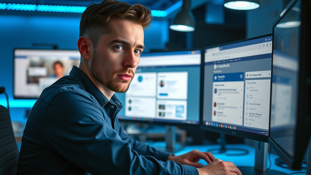 focused marketer setting up targeted Facebook ads for grow facebook page campaign