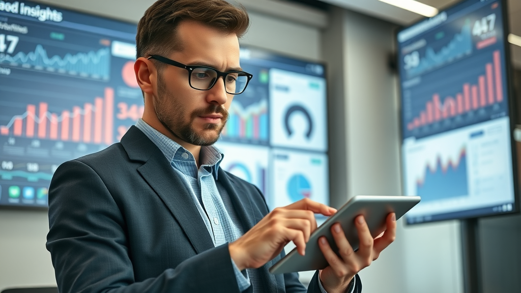 business professional reviewing Facebook Insights charts to grow facebook page