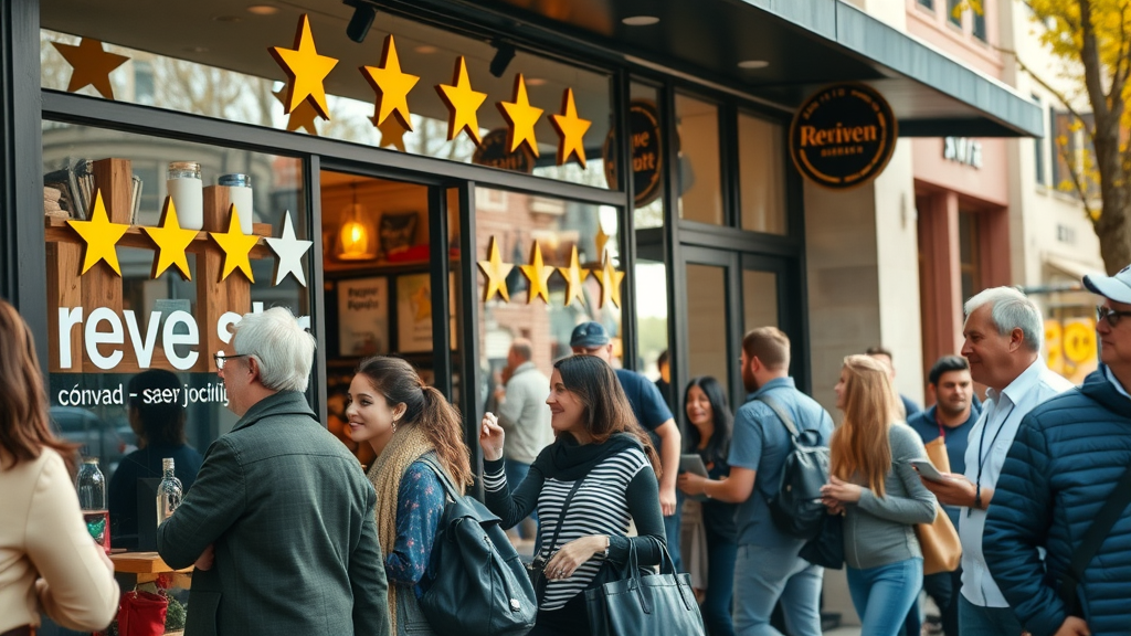 how do i get more customer reviews to boost my local ranking inviting local storefront with review stars vibrant street