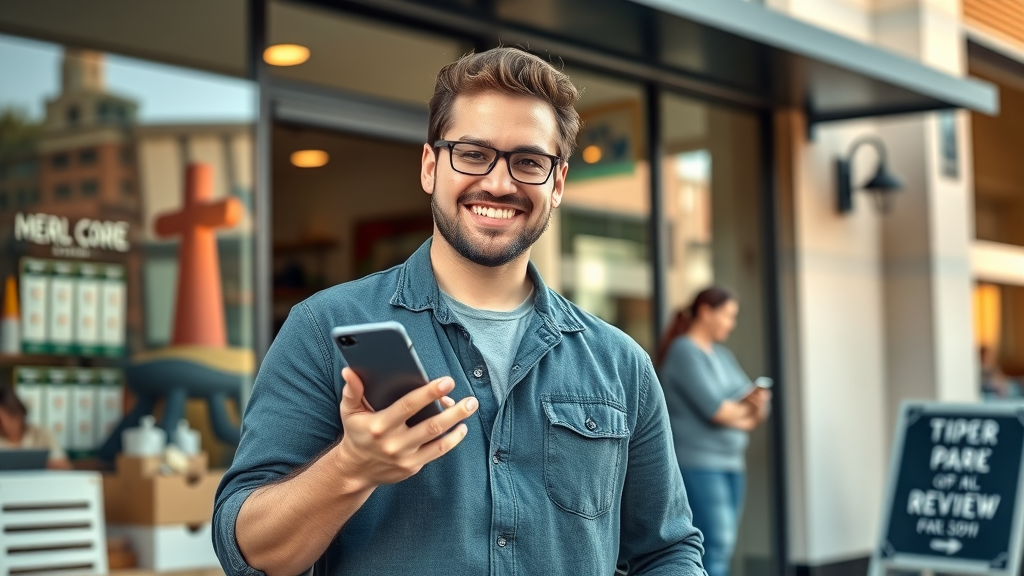 confident business owner celebrating google review local ranking boost