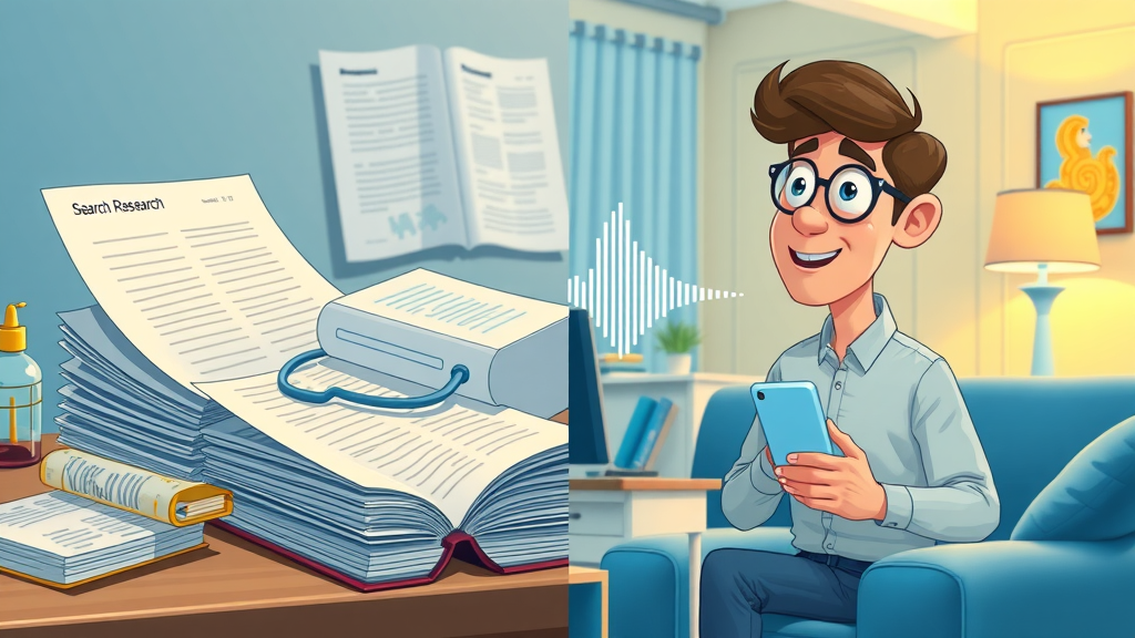creative illustration showing classic keyword research versus asking voice assistant, how does voice search change keyword strategies?
